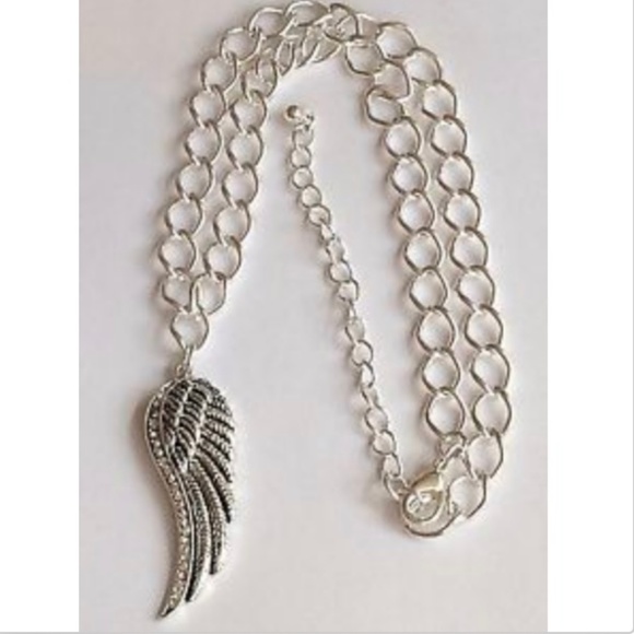Silver Crystal Angel Wing Necklace 16-19" Angels Plated - Picture 2 of 8